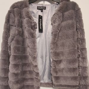 Gray faux fur coat